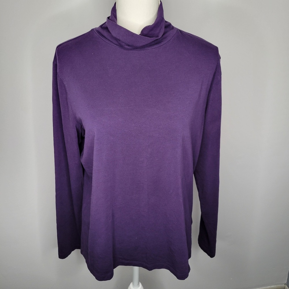Coldwater Creek XL Dark Purple Turtleneck Top Long‎ Sleeve Supima Cotton Spandex